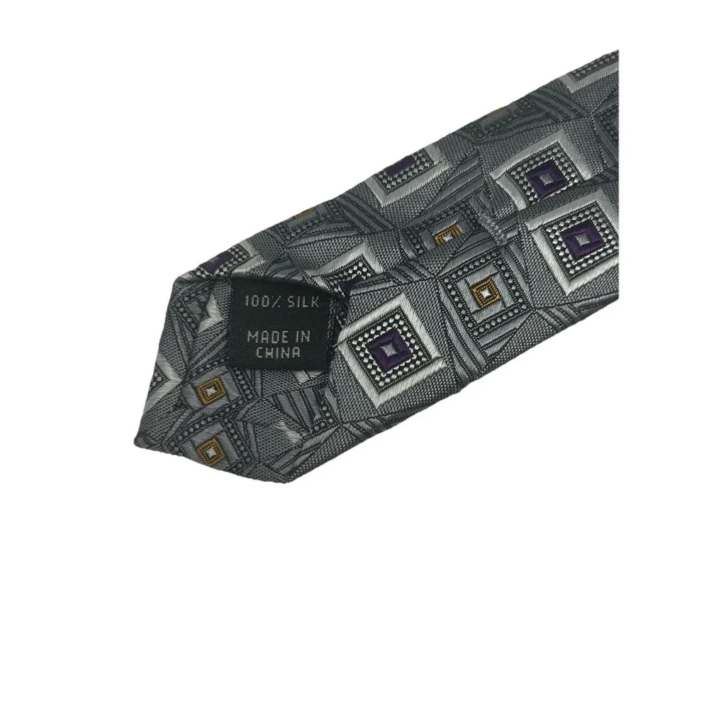 Jos A Bank Signature Collection Silk‎ Tie Gray Purple Gold Geometric 58